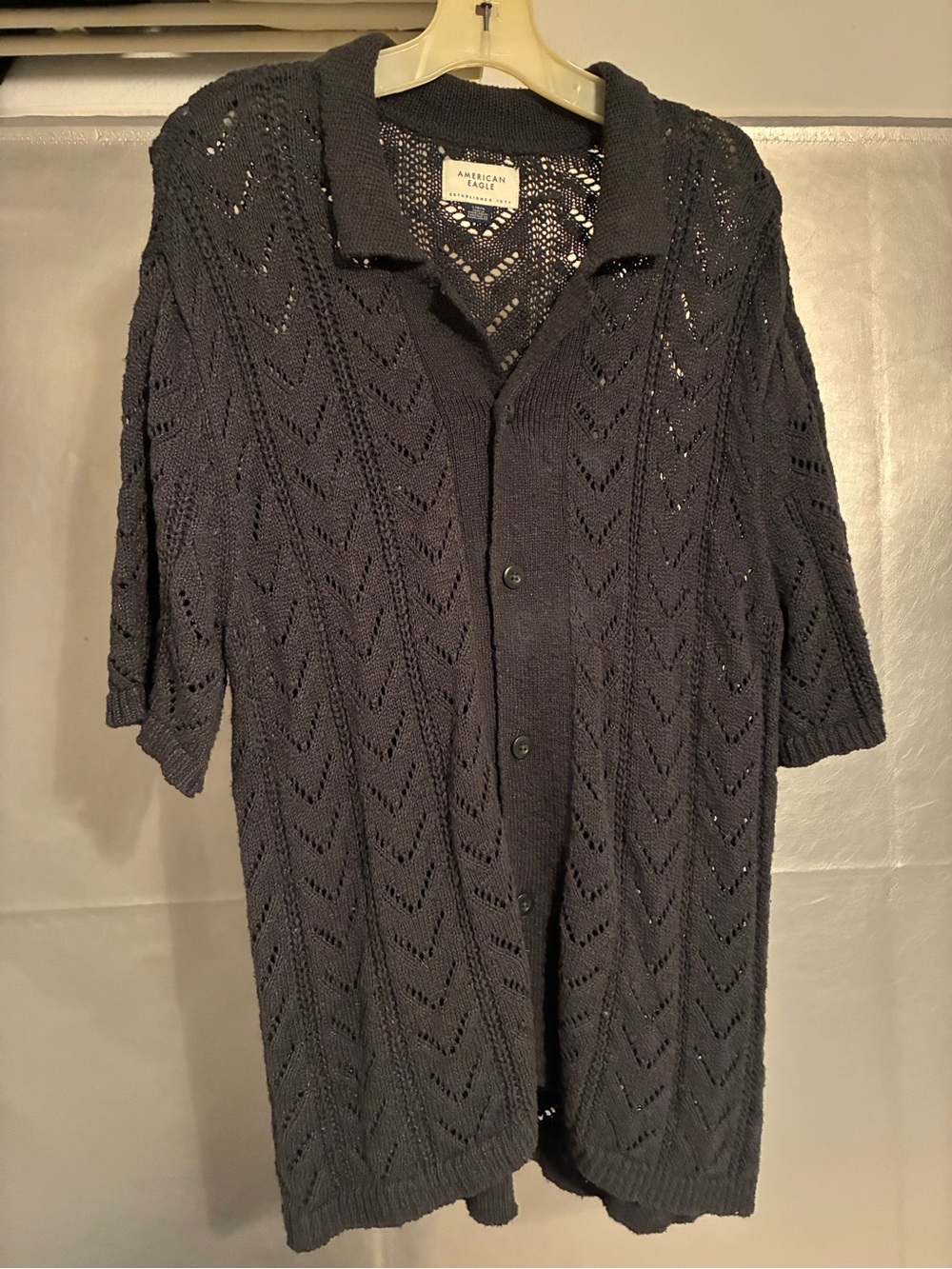 American Eagle Outfitters Dark Gray Open-Knit Button Cardigan